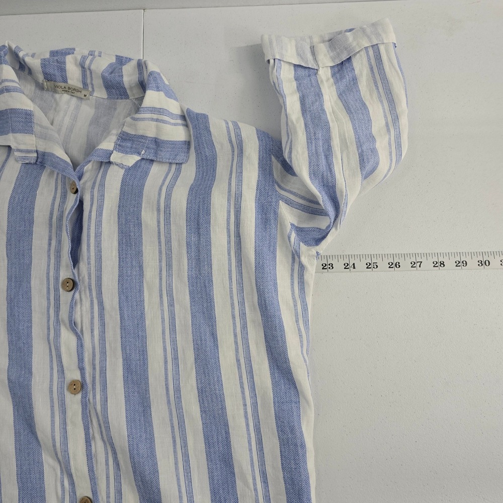 Viola Borghi Blue White‎ Striped Linen Button Down Shirt Made in Italy Size M - Picture 3 of 7
